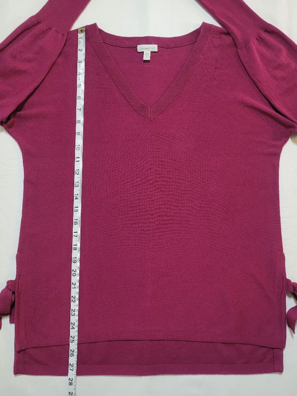 Garnet Hill Organic Cotton V-Neck Sweater Magenta Small Quiet Luxury - Picture 6 of 9